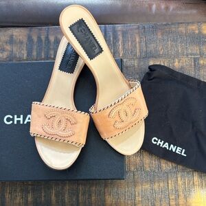 CHANEL Brown Slide Sandals